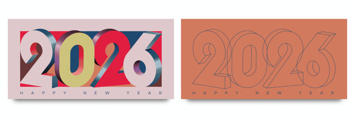 Happy new year 2026 with 3D number on art wall concept. Happy new year 2026 modern art banner template