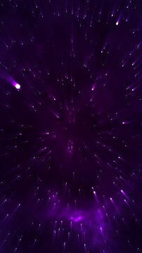 Vertical 4K motion graphic of glowing purple light streaks in deep space
