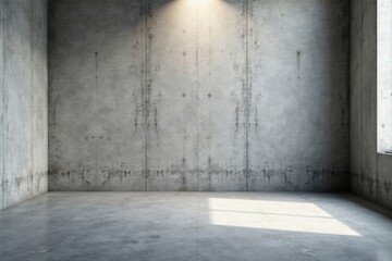 Empty Room with Concrete Walls and Floor, Sunlit Corner, Minimalist Design