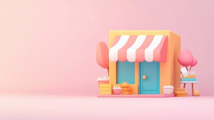 Obraz premium Charming playful storefront online marketplace 3d illustration vibrant environment front view creative concept