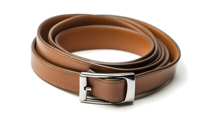 chic leather belt with silver buckle, perfectly arranged in spiral, showcasing elegance and style