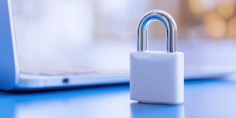 Fototapeta premium Close-up of a white padlock symbolizing security and protection with a blurred background representing safety and privacy concepts