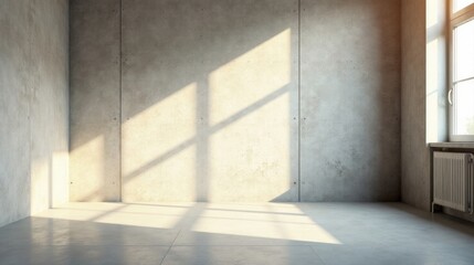 Sunlit Empty Room with Concrete Walls and Polished Floor Ready for Renovation