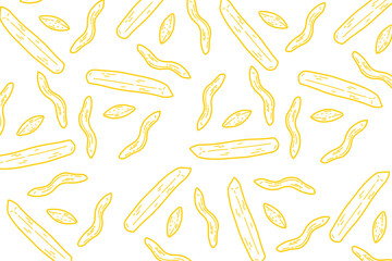 French fries simple minimalist and cute seamless pattern. Pommes frites doodle pattern. For packaging and banner design. Fry potato. Simple wooden chip design illustration