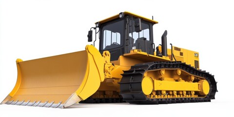 Heavy-duty bulldozer on a white background, showcasing its powerful design and functionality