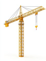 Yellow construction crane towering against a white background, symbolizing urban development and industry