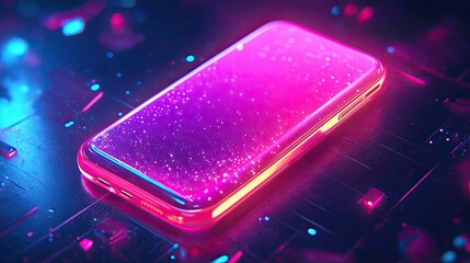 Cartoon smartphone with a vibrant pink case and a glowing screen