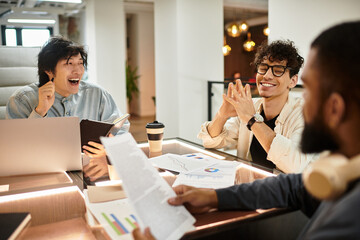 Bright moments of collaboration in a modern office setting during a team brainstorming session