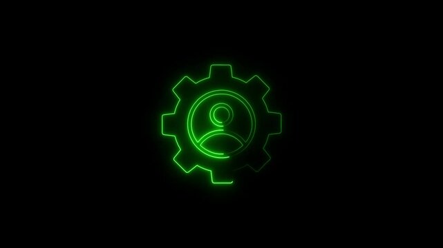 Glowing neon project manager icon isolated on black background. HD Video motion graphic animation