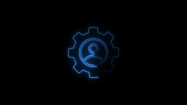 Glowing neon project manager icon isolated on black background. HD Video motion graphic animation