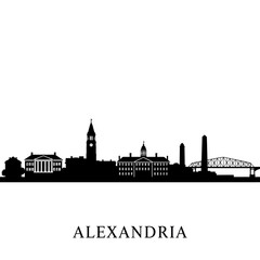 Fototapeta premium Alexandria Skyline Silhouette Black and White.
