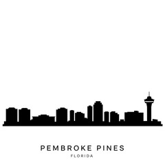 Fototapeta premium Pembroke Pines Florida Skyline Black Silhouette.