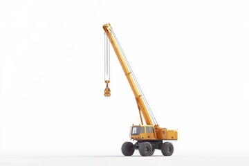 Yellow crane on a white background, showcasing its lifting mechanism and design features