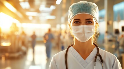 Essential workers appreciation for frontline heroes, celebrating essential workers appreciation with gratitude and respect. A healthcare professional wearing a mask and scrubs, ready for patient care.