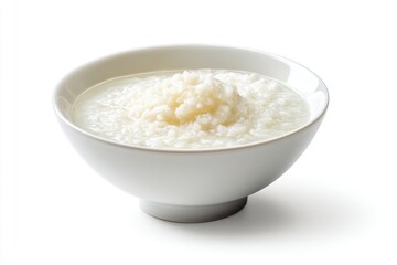 Congee in Bowl: Creamy Rice Porridge with Gentle Steam, Simple Elegance, Warmth and Nutritional, Asian Comfort Food on White Backdrop