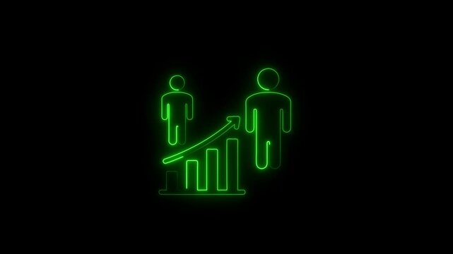 Glowing neon human evolution icon isolated on black background. HD Video motion graphic animation
