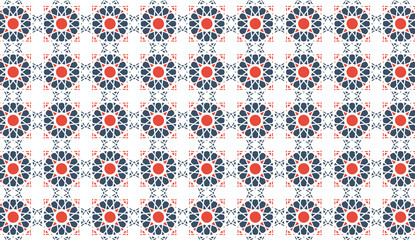 Intricate Floral Geometric Pattern in Navy and Red