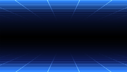Futuristic perspective grid box. Abstract wireframe with white grid line on black background. Virtual reality landscape in 80s 90s digital style. Vector illustration.