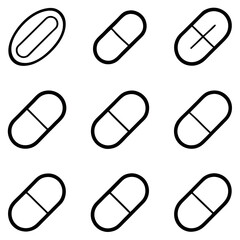 Vector Illustration of Various Medicine Pill and Capsule Shapes