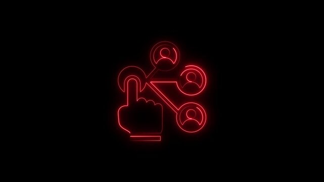 Glowing neon interaction icon isolated on black background. HD Video motion graphic animation