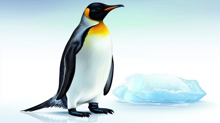 Fototapeta premium Emperor Penguin near Ice Chunk on Light Blue Background