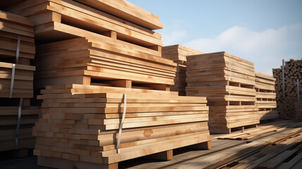 Stacks of lumber forming an outdoor storage area in lumberyard