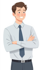 Smiling Cartoon Businessman with Arms Crossed