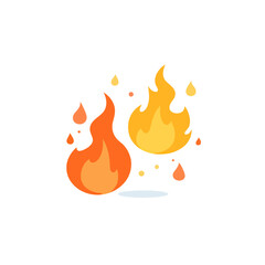 Two cartoonish orange and yellow flames with droplets