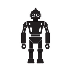 Flat Vector Robot Icon in Bold Silhouette Art