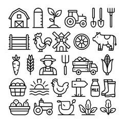 Farm Icons Agriculture, Farming, Rural Life Vector Illustrations