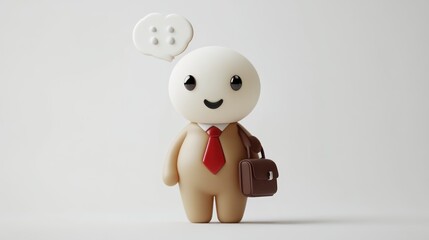 A cute cartoon character dressed in a suit holding a briefcase and smiling with a thought bubb