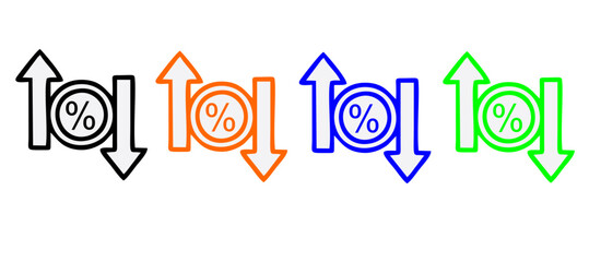 Percent arrow up and down icon. Isolated percentage increase and decrease symbols.