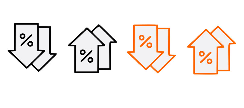 Percent arrow up and down icon. Isolated percentage increase and decrease symbols.