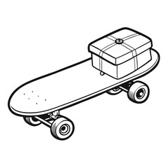 a skateboard with a package on top rolling vector illustration