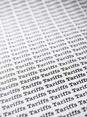 Fototapeta premium Words Tariffs Seamless print on paper for trading export import business tax background.