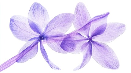 Fototapeta premium X-ray Style Botanical Illustration of Transparent Purple Flowers on Clean White Background for Decor Use