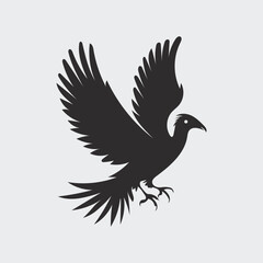 A stylized black silhouette of a bird