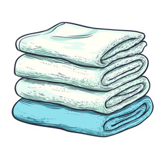 Stack of Soft and Clean Cotton Towels in Shades of Blue and White Ready for Use in a Modern Bathroom or Laundry Room Environment