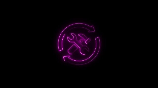 Glowing neon maintenance icon isolated on black background. HD Video motion graphic animation