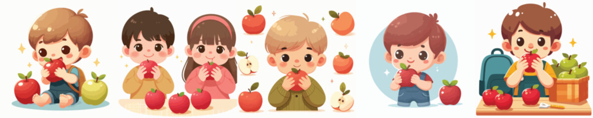 Vector of a child eating an apple.