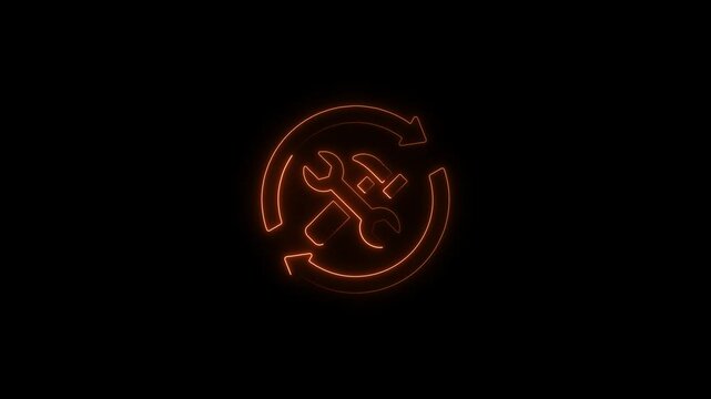 Glowing neon maintenance icon isolated on black background. HD Video motion graphic animation