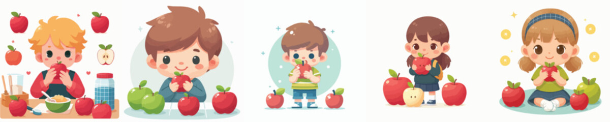 Vector of a child eating an apple.