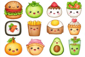 Collection of Cute Cartoon Food Characters with Bright Colors