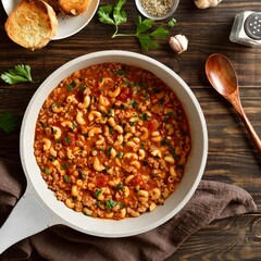 Dish with ground beef, vegetables and pasta