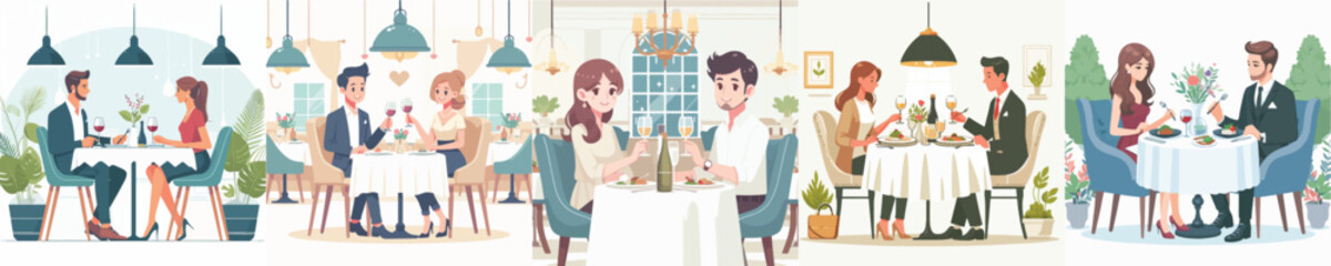 Vector of a couple having a fancy dinner.