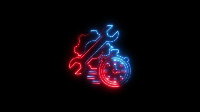 Glowing neon repair time_9 isolated on black background. HD Video motion graphic animation