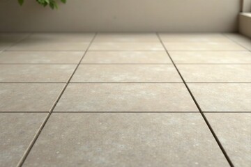 Fototapeta premium A Close-Up Perspective of Neutral-Toned Square Floor Tiles with Subtle Textured Variations