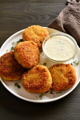 Breaded fish cakes from mashed potato and minced fish
