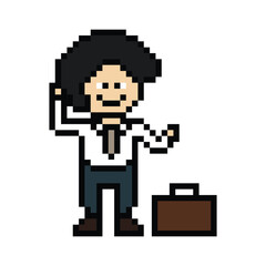 Fototapeta premium Cartoon cute pixel cartoon 8bit character business man businessman smart work game decoration business 8 bit male career smart character game 8bit png vector.