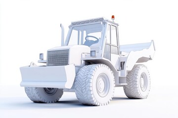 Naklejka premium White construction vehicle on a plain background, showcasing its design for industrial use